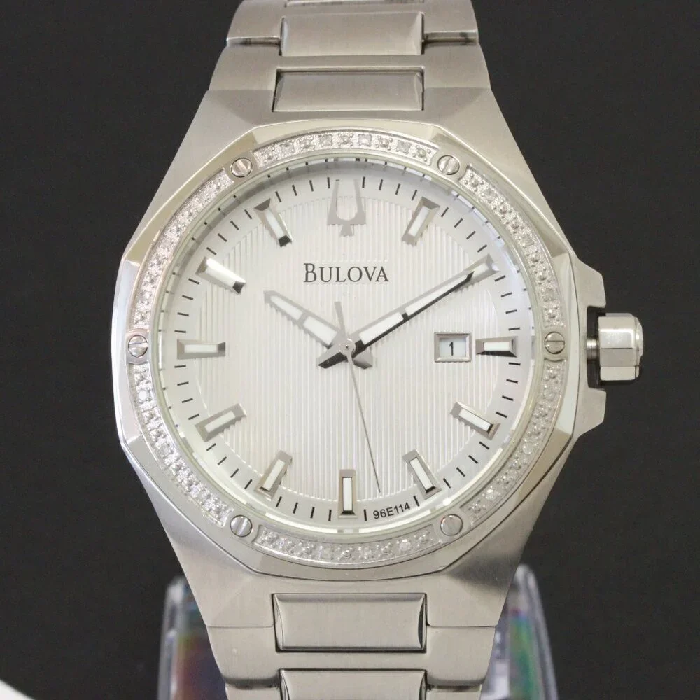 Bulova Men's Watch Diamond-Accent Bezel Integrated Bracelet Silver Textured Dial - Picture 6 of 15